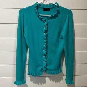 Pure Collection 100% Cashmere Ruffle Edge Sweater  Small  Emerald Green